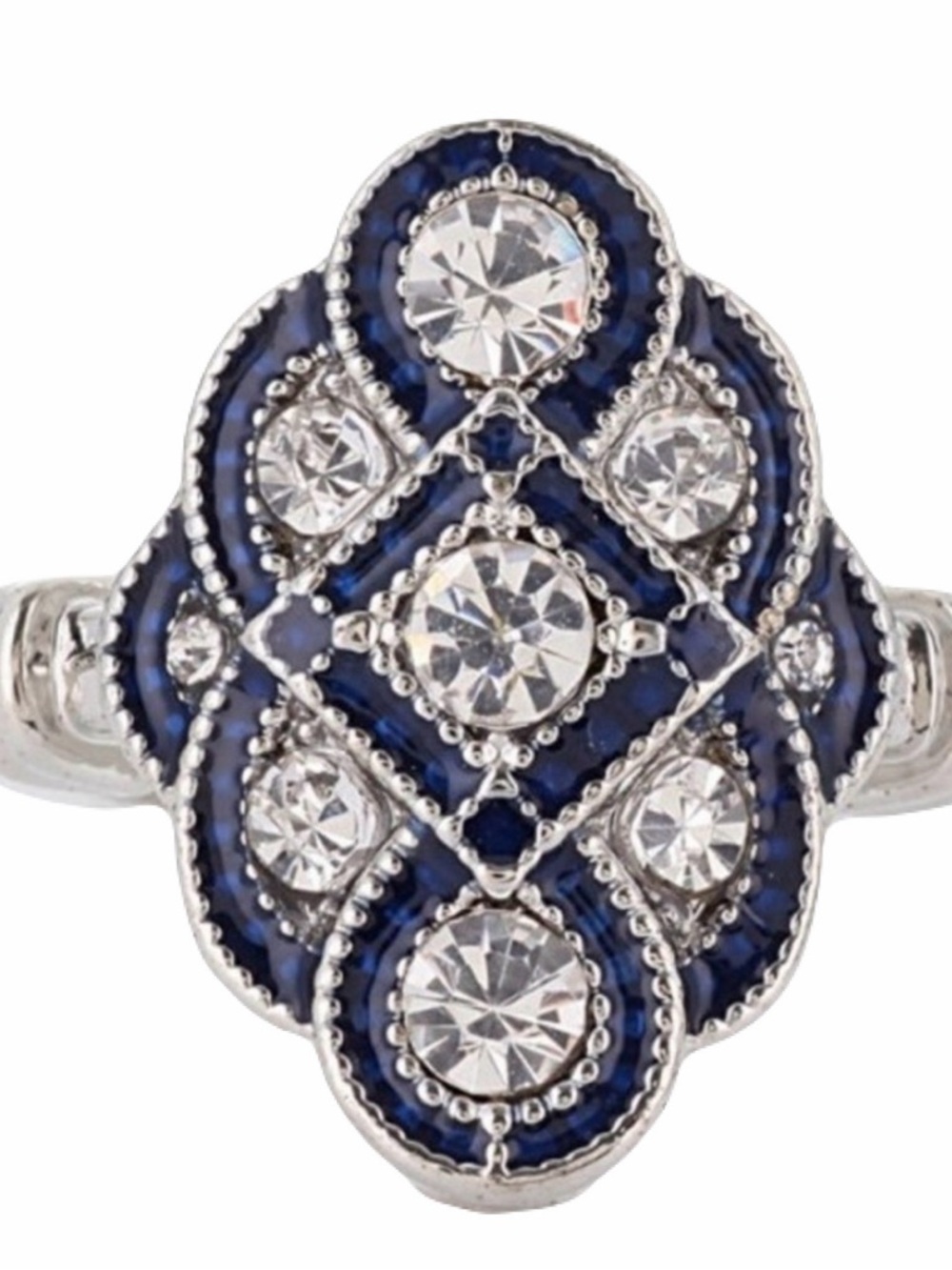 Vintage Sterling Silver Chinese Knot Blue White Sapphire Geometric Banquet Ring